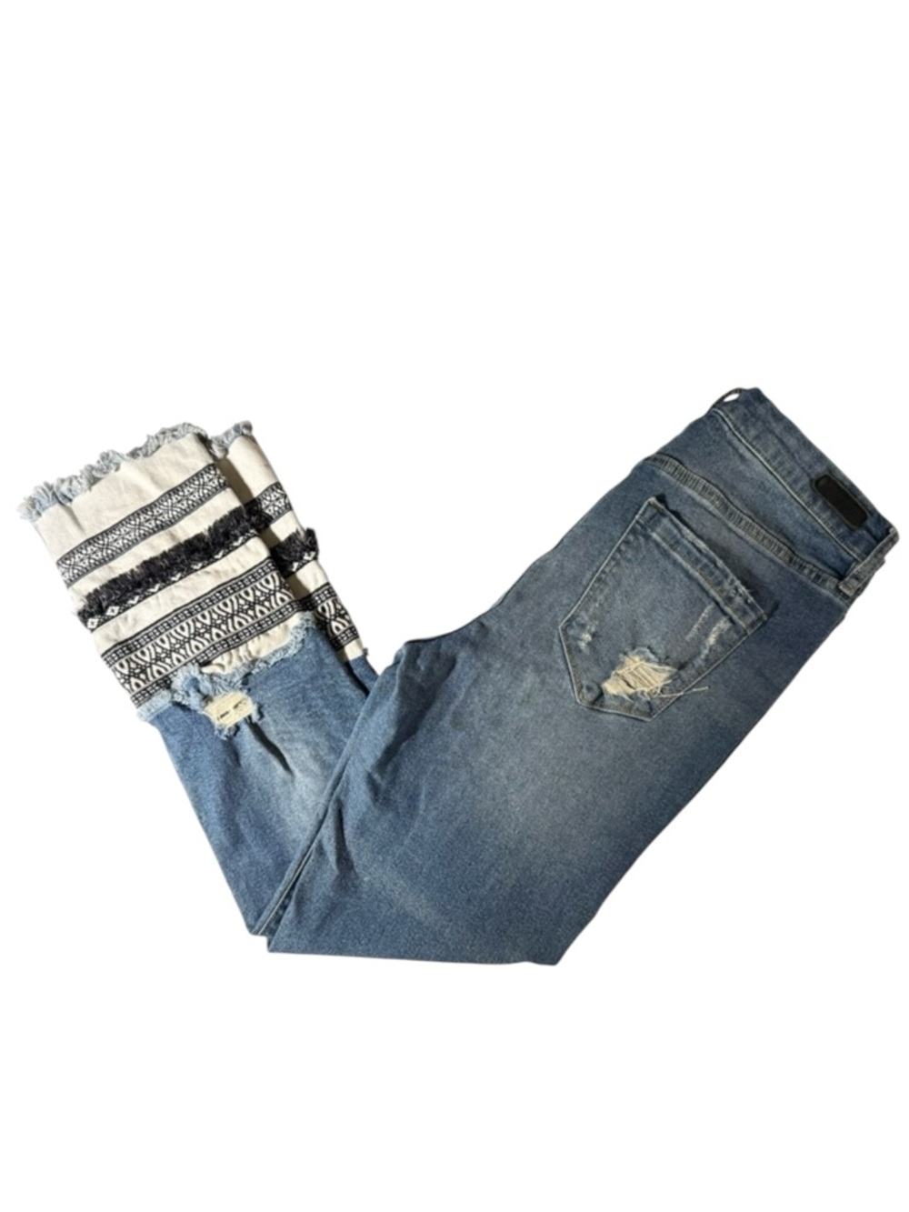 Blank NYC Boho Embroidered Hem Skinny Jeans High Rise Crop 28